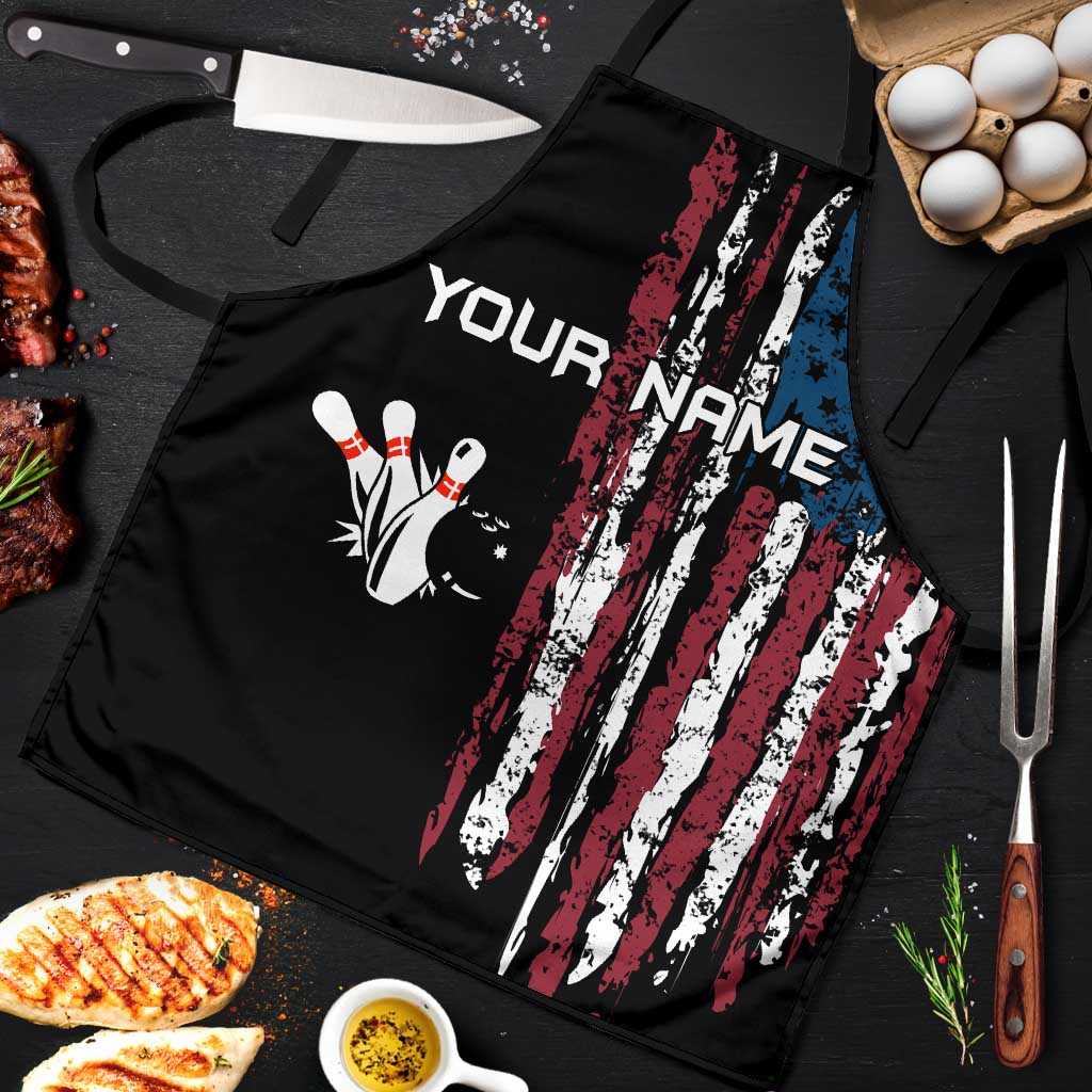 Distressed American Flag Apron with Bowling Pins and Ball Vertical Stripe Design - Wonder Print Shop