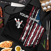 Distressed American Flag Apron with Bowling Pins and Ball Vertical Stripe Design - Wonder Print Shop