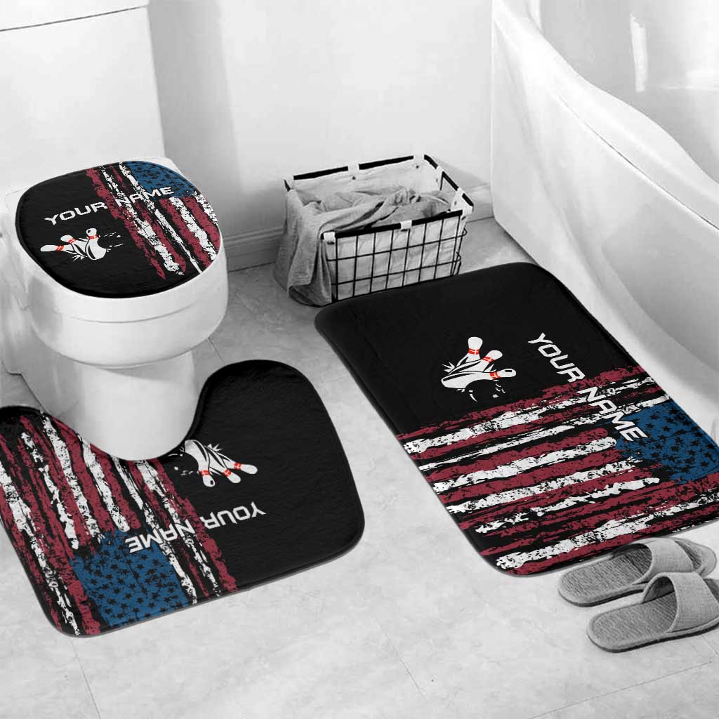 Distressed American Flag Bathroom Set with Bowling Pins and Ball Vertical Stripe Design - Wonder Print Shop