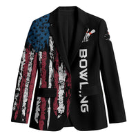 Distressed American Flag Blazer with Bowling Pins and Ball Vertical Stripe Design - Wonder Print Shop
