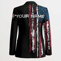 Distressed American Flag Blazer with Bowling Pins and Ball Vertical Stripe Design - Wonder Print Shop