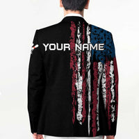 Distressed American Flag Blazer with Bowling Pins and Ball Vertical Stripe Design - Wonder Print Shop