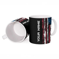 Distressed American Flag Ceramic Mug with Bowling Pins and Ball Vertical Stripe Design - Wonder Print Shop