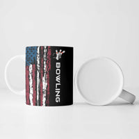Distressed American Flag Ceramic Mug with Bowling Pins and Ball Vertical Stripe Design - Wonder Print Shop