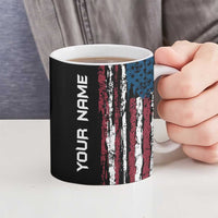 Distressed American Flag Ceramic Mug with Bowling Pins and Ball Vertical Stripe Design - Wonder Print Shop