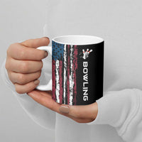 Distressed American Flag Ceramic Mug with Bowling Pins and Ball Vertical Stripe Design - Wonder Print Shop