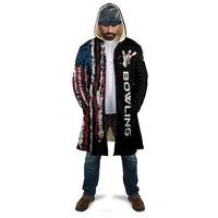 Distressed American Flag Cloak with Bowling Pins and Ball Vertical Stripe Design - Wonder Print Shop