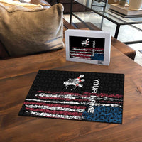Distressed American Flag Puzzle with Bowling Pins and Ball Vertical Stripe Design - Wonder Print Shop