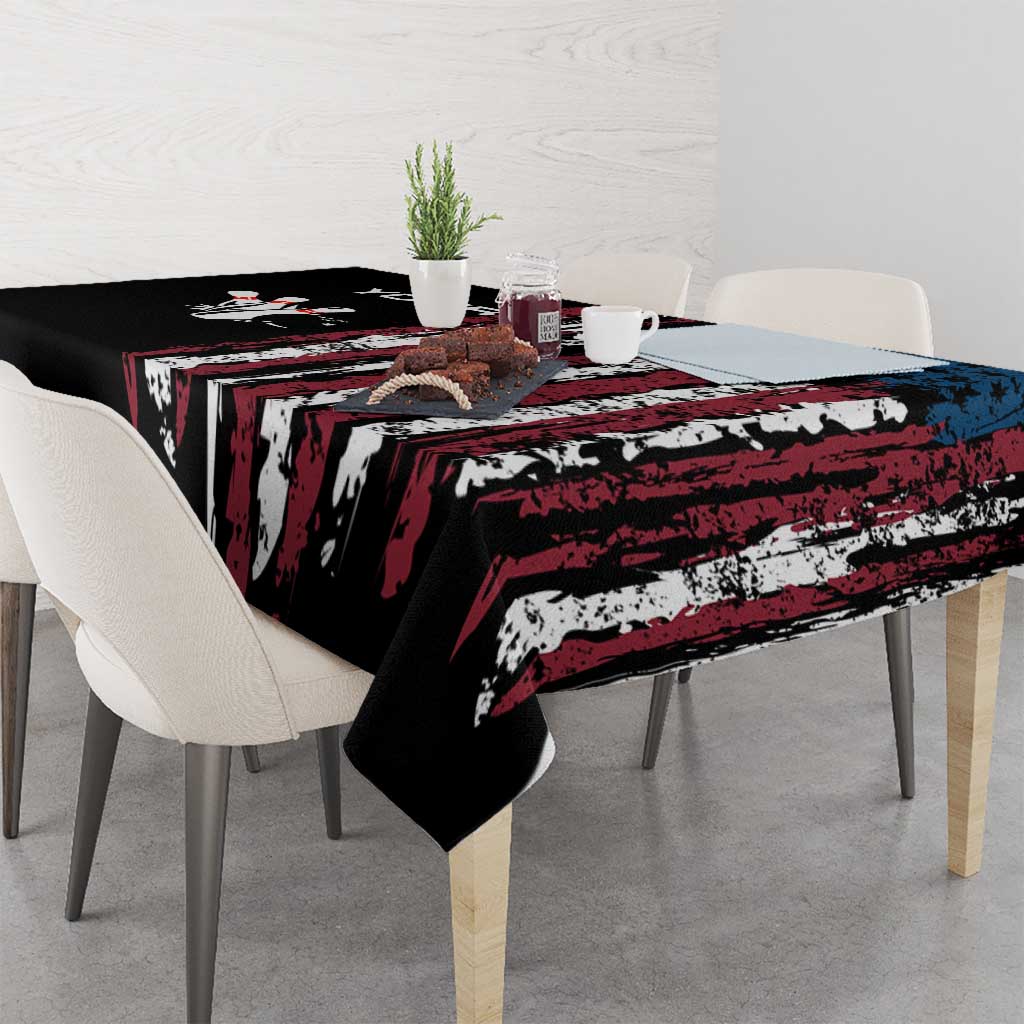 Distressed American Flag Tablecloth with Bowling Pins and Ball Vertical Stripe Design - Wonder Print Shop