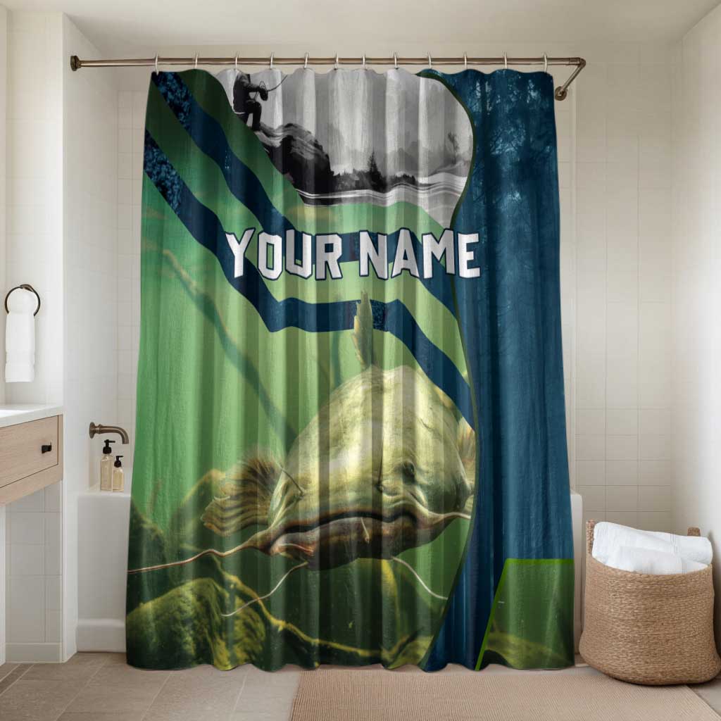 Catfish and Underwater Scene Design Bathroom Set with Forest Background and Fishing Theme Elements - Wonder Print Shop