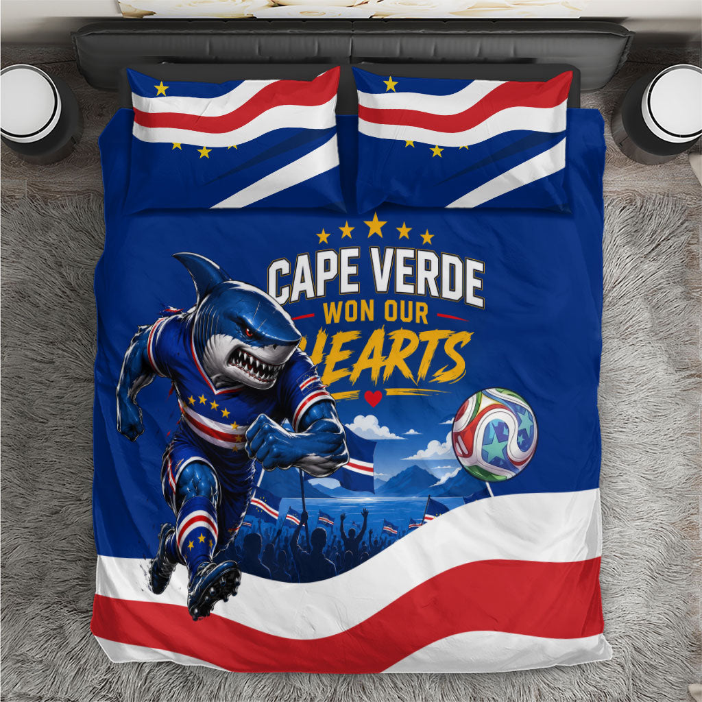 Cape Verde Won Our Hearts Soccer Bedding Set Blue Sharks Football Mascot Patriotic National Team