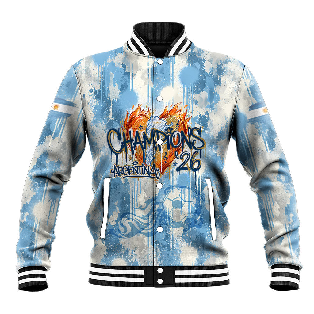 Argentina Football Campeones Del Mundo 2026 Baseball Jacket Champions Soccer Flag Watercolor Paint Drips Trophy