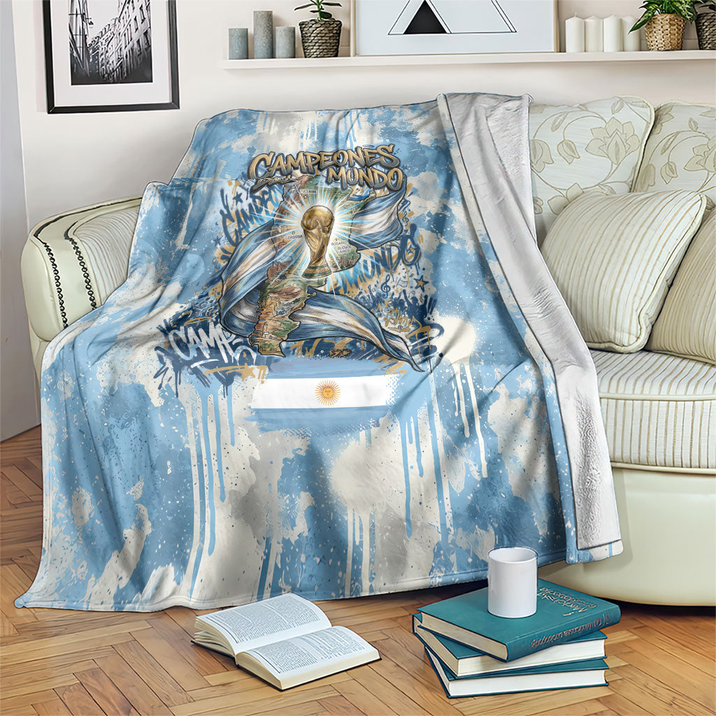 Argentina Football Campeones Del Mundo 2026 Blanket Champions Soccer Flag Watercolor Paint Drips Trophy