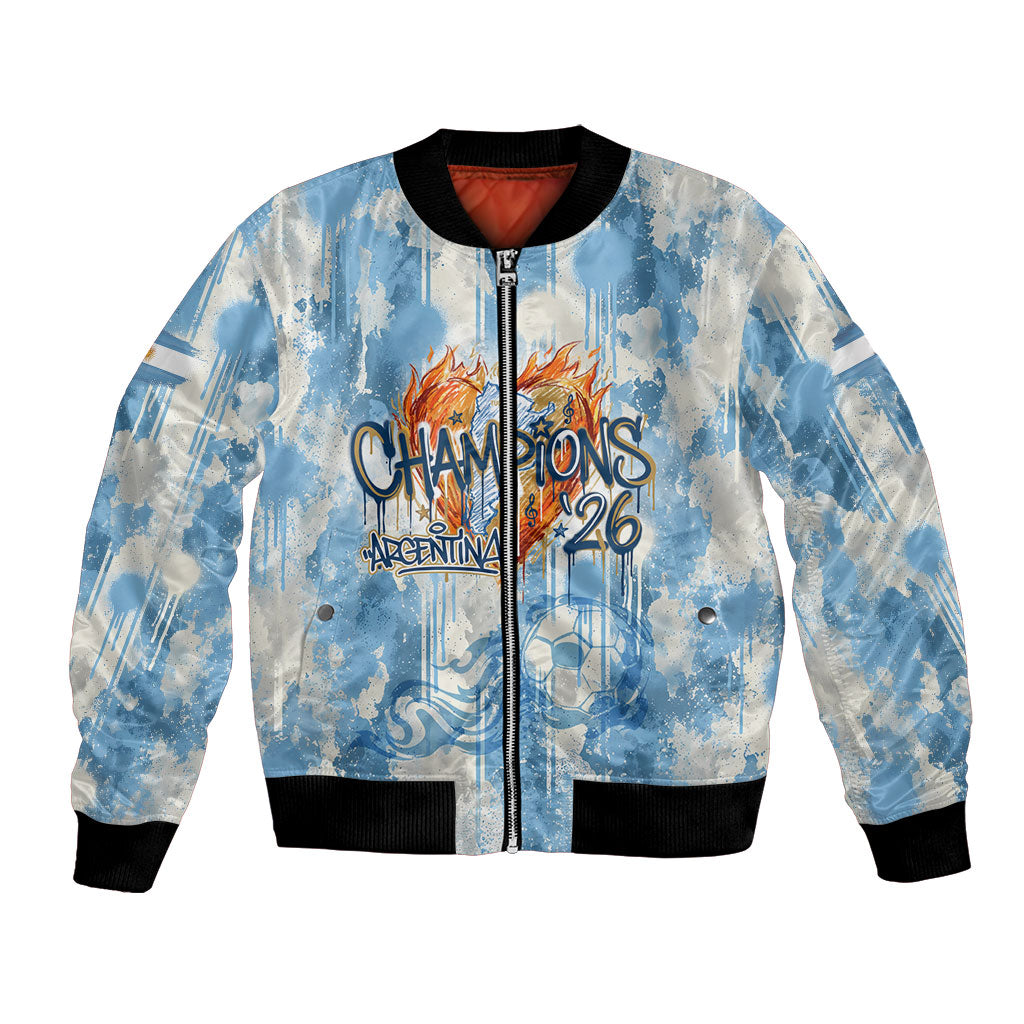 Argentina Football Campeones Del Mundo 2026 Bomber Jacket Champions Soccer Flag Watercolor Paint Drips Trophy