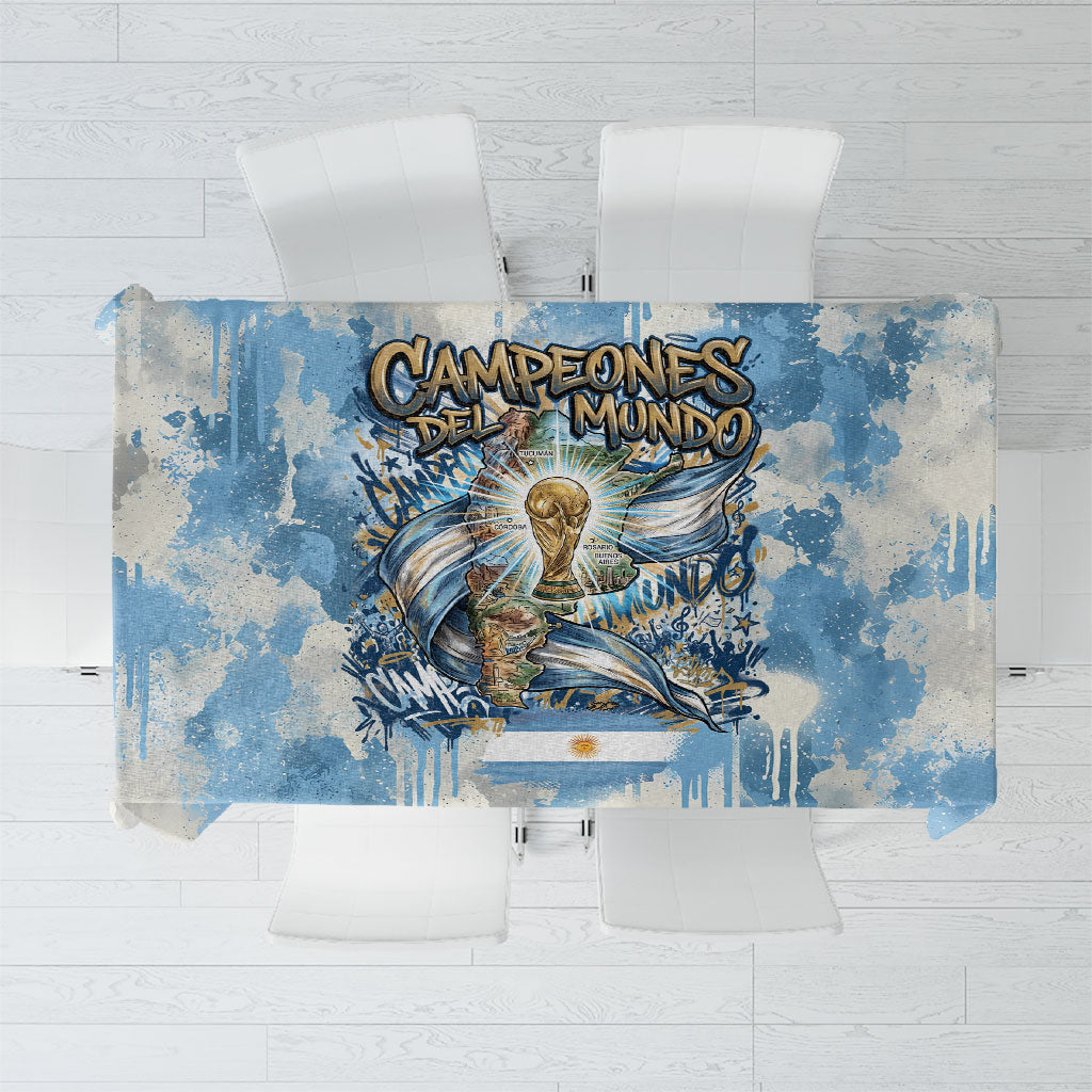 Argentina Football Campeones Del Mundo 2026 Tablecloth Champions Soccer Flag Watercolor Paint Drips Trophy