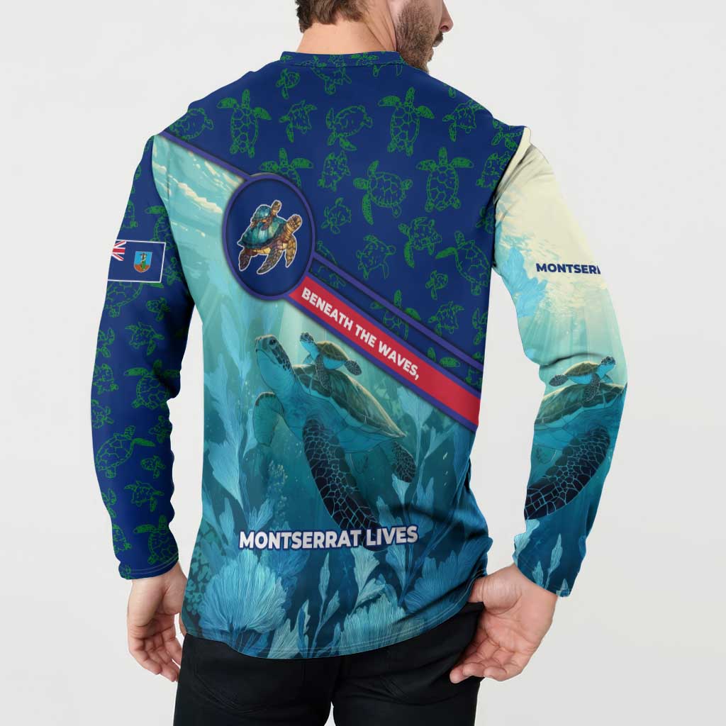 Montserrat Button Sweatshirt with Sea Turtle Illustration Blue Underwater Ocean Design - Wonder Print Shop