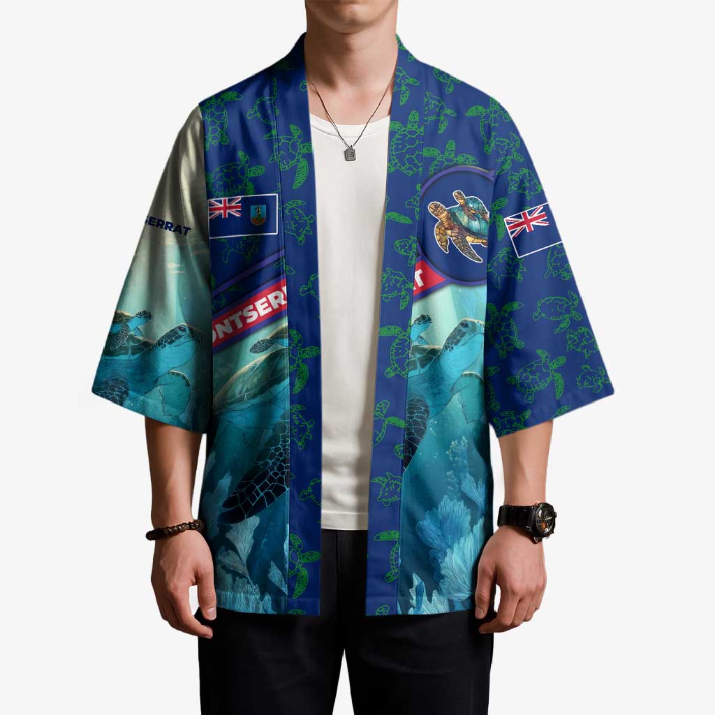 Montserrat Kimono with Sea Turtle Illustration Blue Underwater Ocean Design - Wonder Print Shop