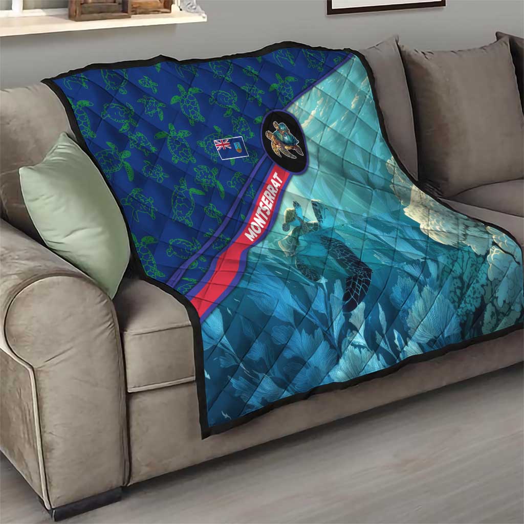 Montserrat Quilt with Sea Turtle Illustration Blue Underwater Ocean Design - Wonder Print Shop