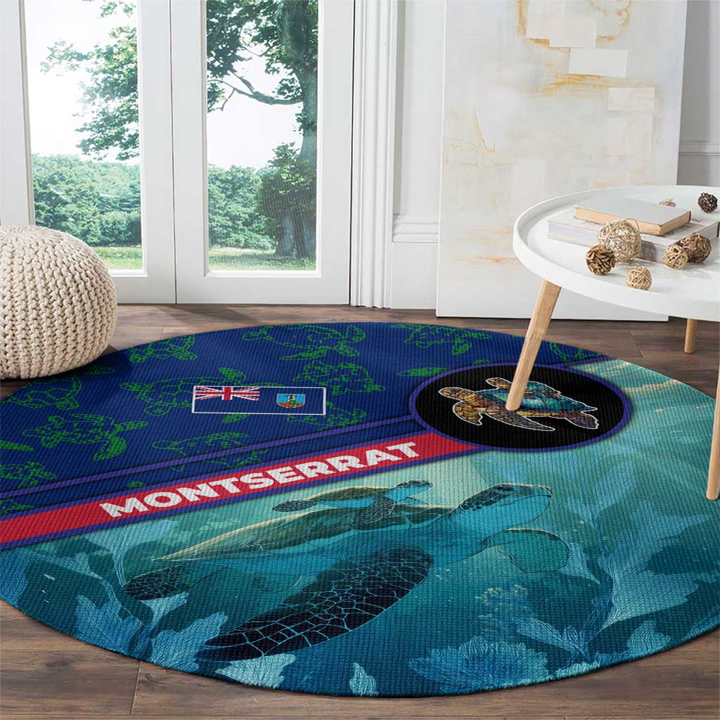 Montserrat Round Carpet with Sea Turtle Illustration Blue Underwater Ocean Design - Wonder Print Shop