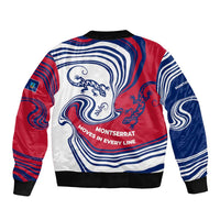 Montserrat Bomber Jacket with Gecko Illustration Red Blue Wavy Line Design - Wonder Print Shop