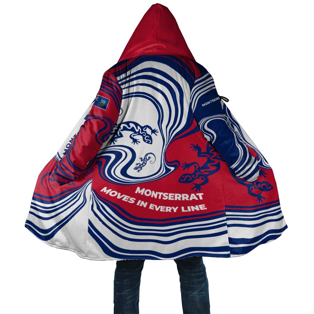 Montserrat Cloak with Gecko Illustration Red Blue Wavy Line Design - Wonder Print Shop
