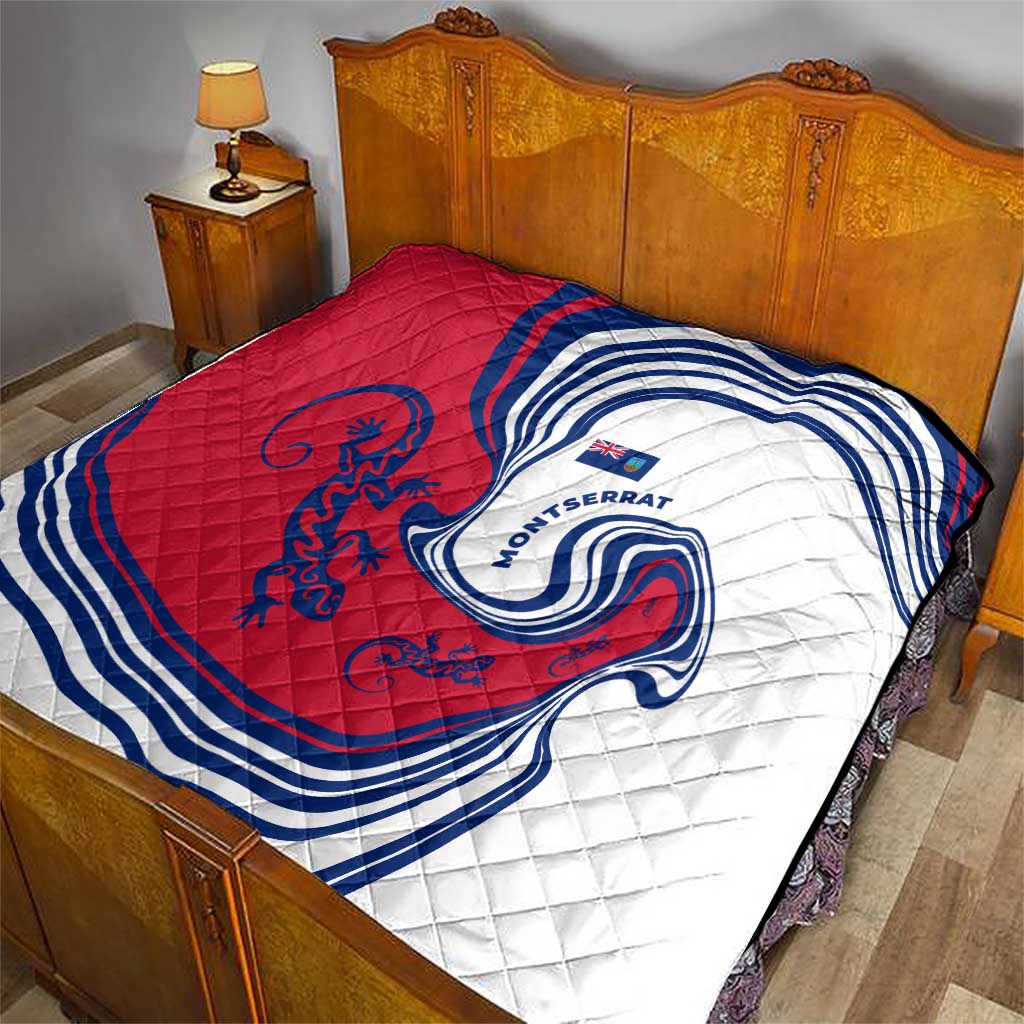 Montserrat Quilt with Gecko Illustration Red Blue Wavy Line Design - Wonder Print Shop