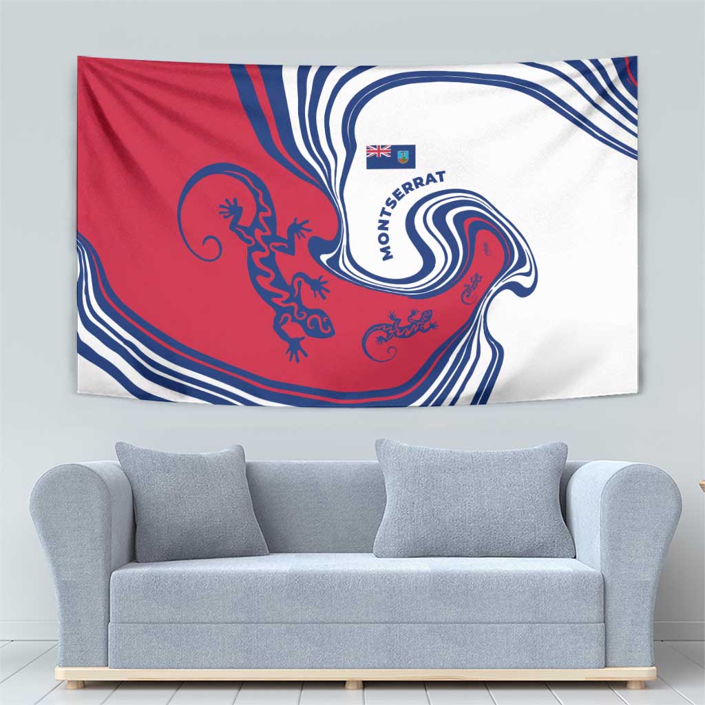 Montserrat Tapestry with Gecko Illustration Red Blue Wavy Line Design - Wonder Print Shop