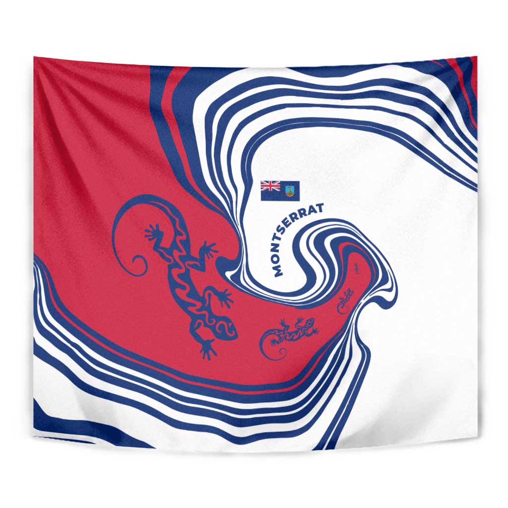 Montserrat Tapestry with Gecko Illustration Red Blue Wavy Line Design - Wonder Print Shop