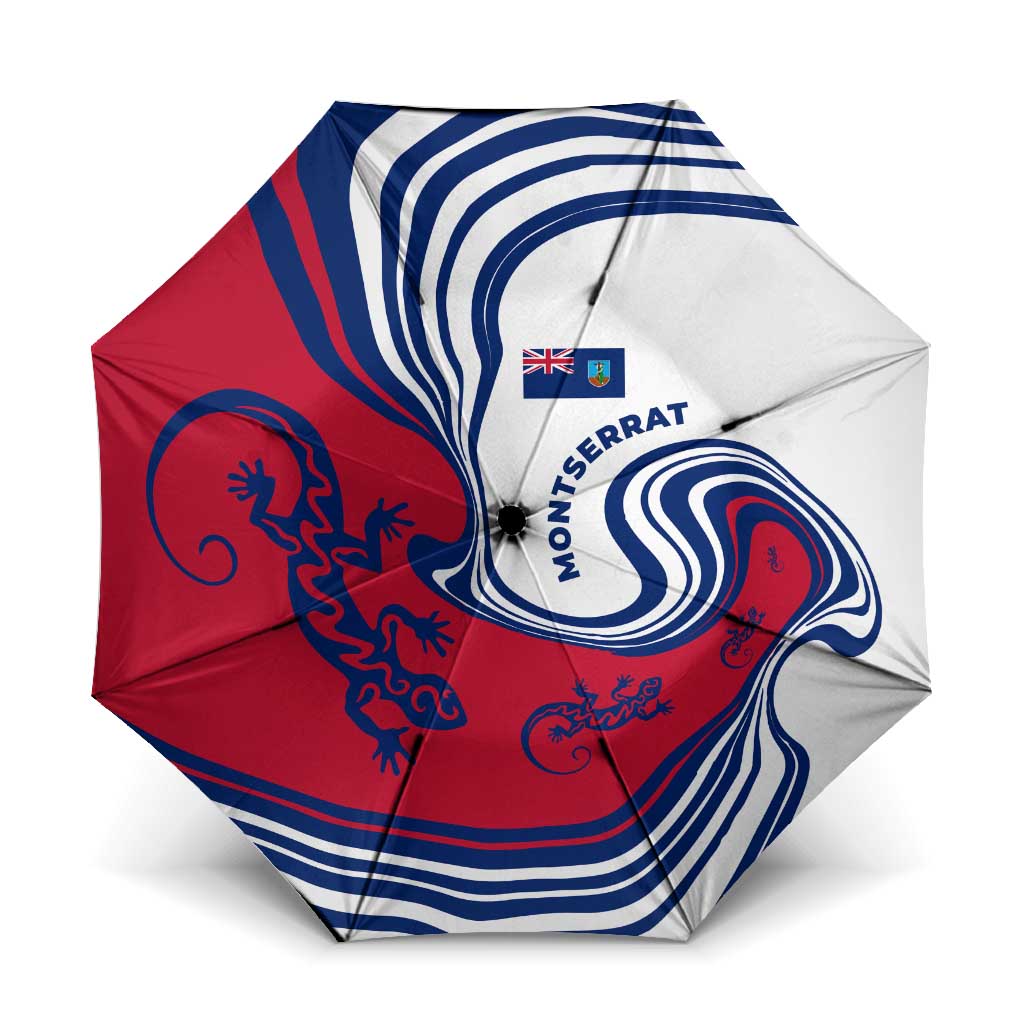 Montserrat Umbrella with Gecko Illustration Red Blue Wavy Line Design - Wonder Print Shop