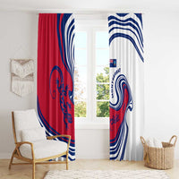 Montserrat Window Curtain with Gecko Illustration Red Blue Wavy Line Design - Wonder Print Shop