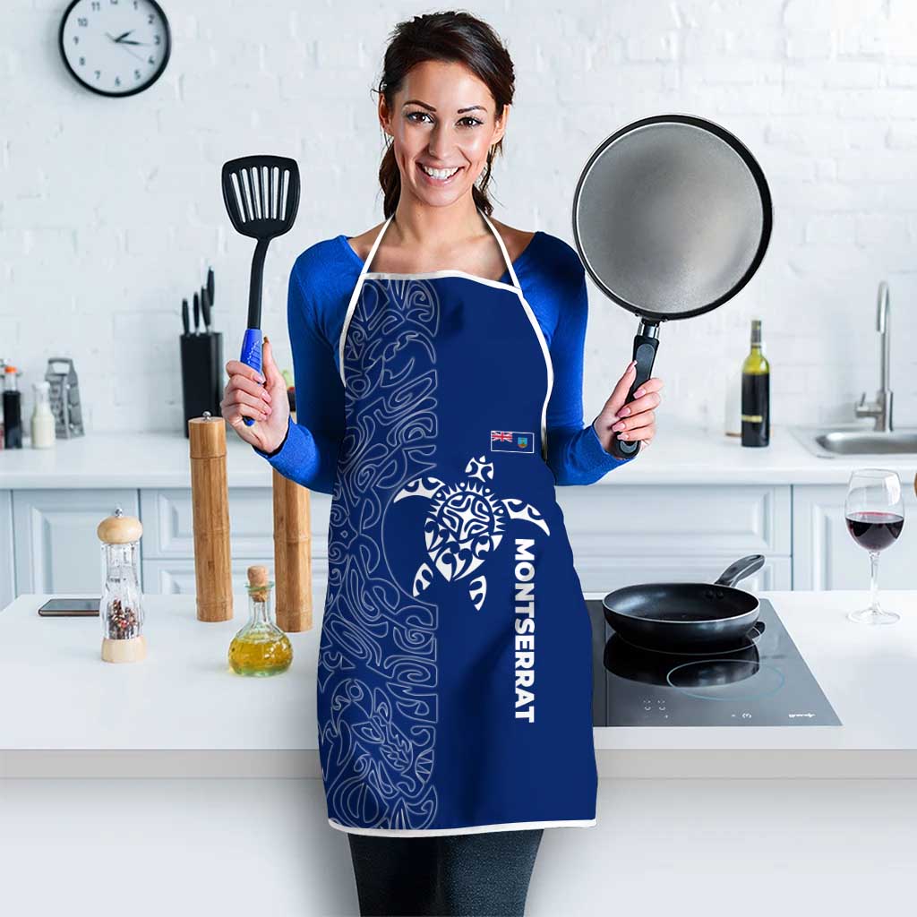 Montserrat Apron with Tribal Sea Turtle Illustration Blue Polynesian Pattern Design - Wonder Print Shop