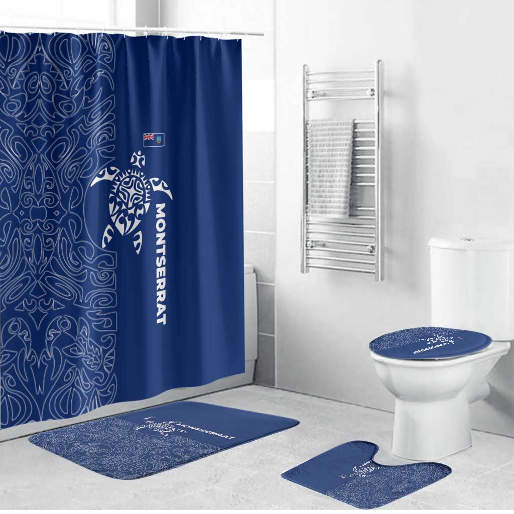 Montserrat Bathroom Set with Tribal Sea Turtle Illustration Blue Polynesian Pattern Design - Wonder Print Shop