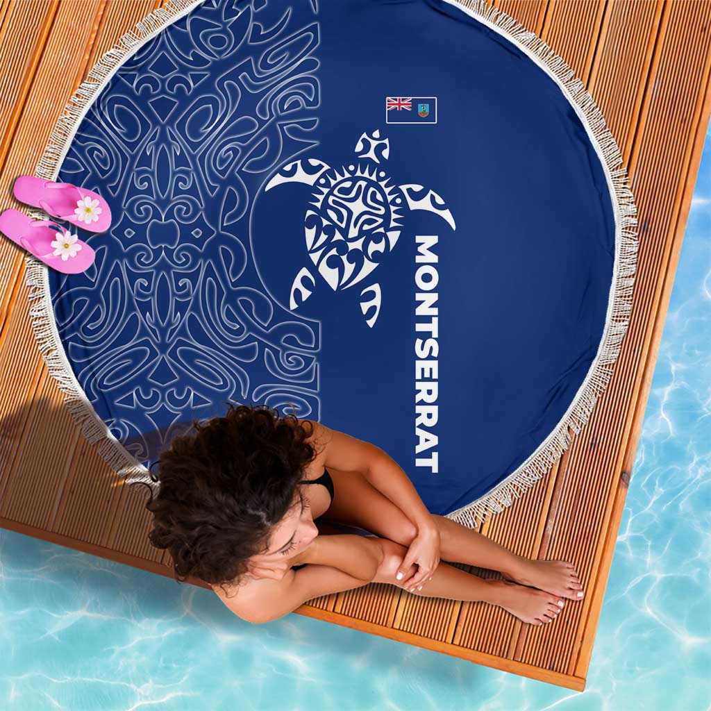 Montserrat Beach Blanket with Tribal Sea Turtle Illustration Blue Polynesian Pattern Design - Wonder Print Shop