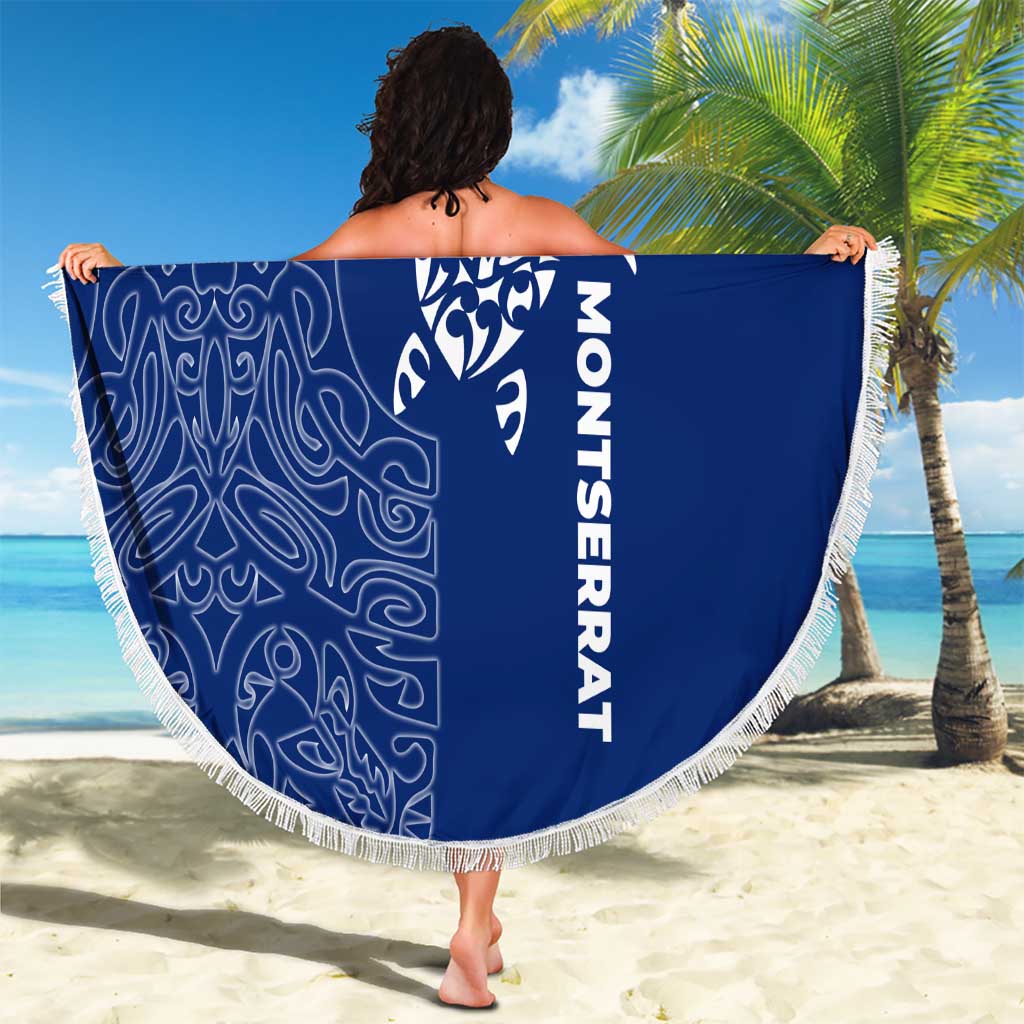 Montserrat Beach Blanket with Tribal Sea Turtle Illustration Blue Polynesian Pattern Design - Wonder Print Shop