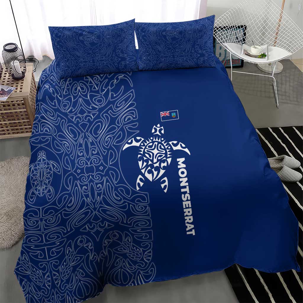 Montserrat Bedding Set with Tribal Sea Turtle Illustration Blue Polynesian Pattern Design - Wonder Print Shop