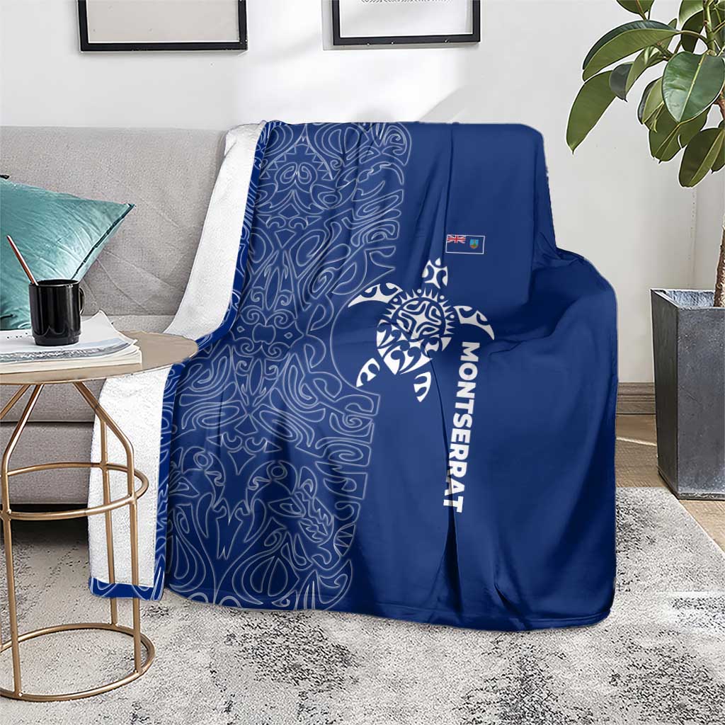 Montserrat Blanket with Tribal Sea Turtle Illustration Blue Polynesian Pattern Design - Wonder Print Shop