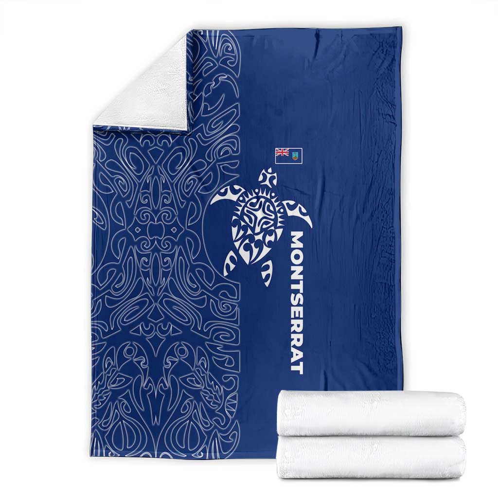 Montserrat Blanket with Tribal Sea Turtle Illustration Blue Polynesian Pattern Design - Wonder Print Shop
