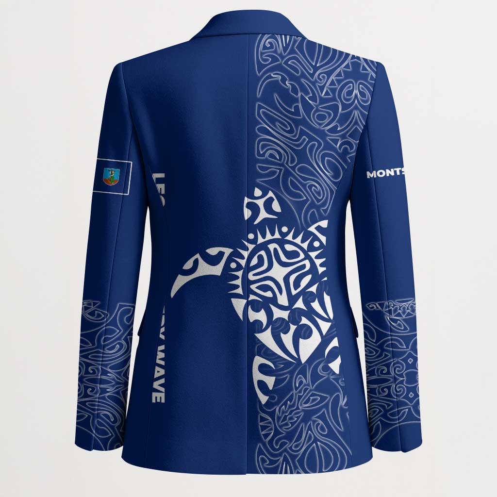 Montserrat Blazer with Tribal Sea Turtle Illustration Blue Polynesian Pattern Design - Wonder Print Shop