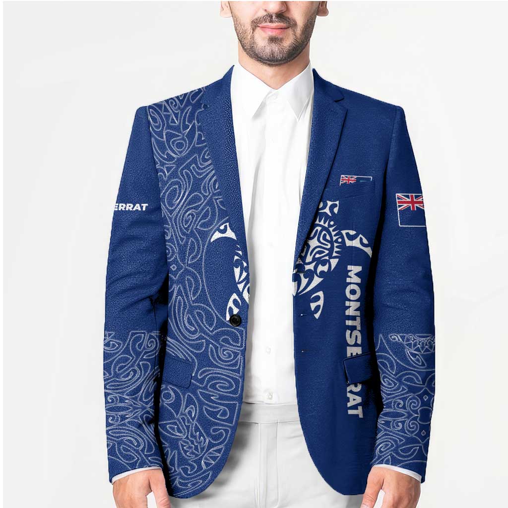 Montserrat Blazer with Tribal Sea Turtle Illustration Blue Polynesian Pattern Design - Wonder Print Shop