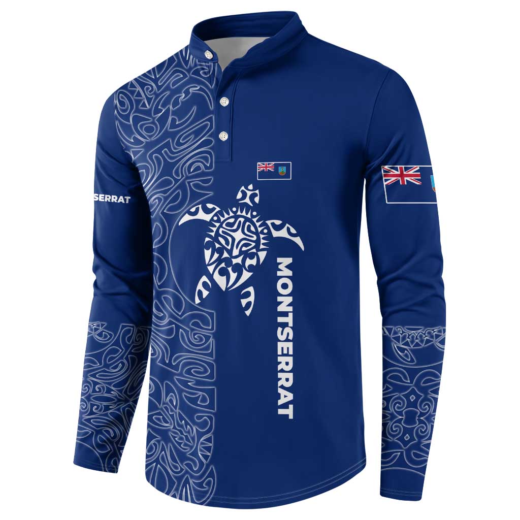 Montserrat Button Sweatshirt with Tribal Sea Turtle Illustration Blue Polynesian Pattern Design - Wonder Print Shop
