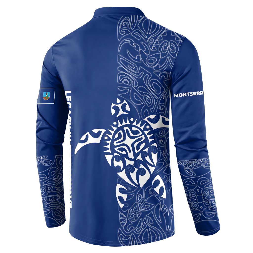 Montserrat Button Sweatshirt with Tribal Sea Turtle Illustration Blue Polynesian Pattern Design - Wonder Print Shop