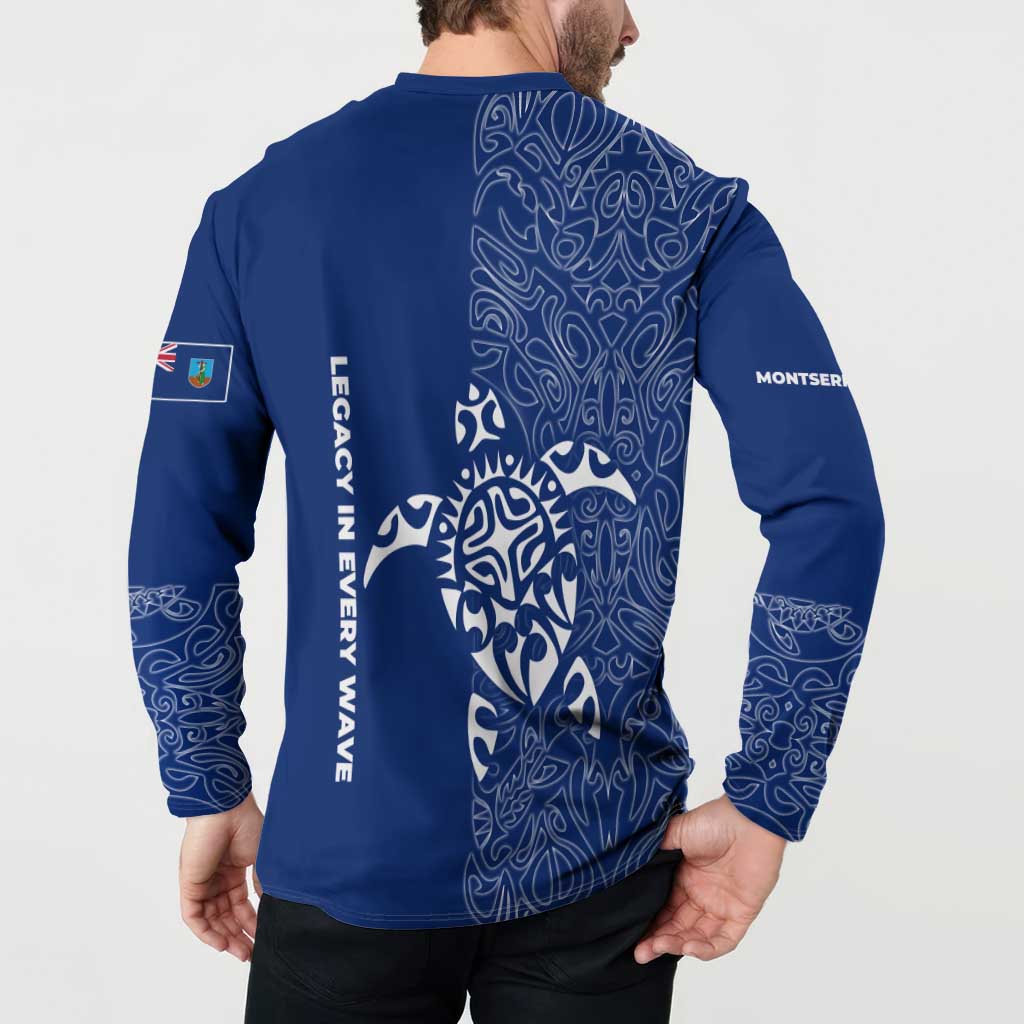 Montserrat Button Sweatshirt with Tribal Sea Turtle Illustration Blue Polynesian Pattern Design - Wonder Print Shop