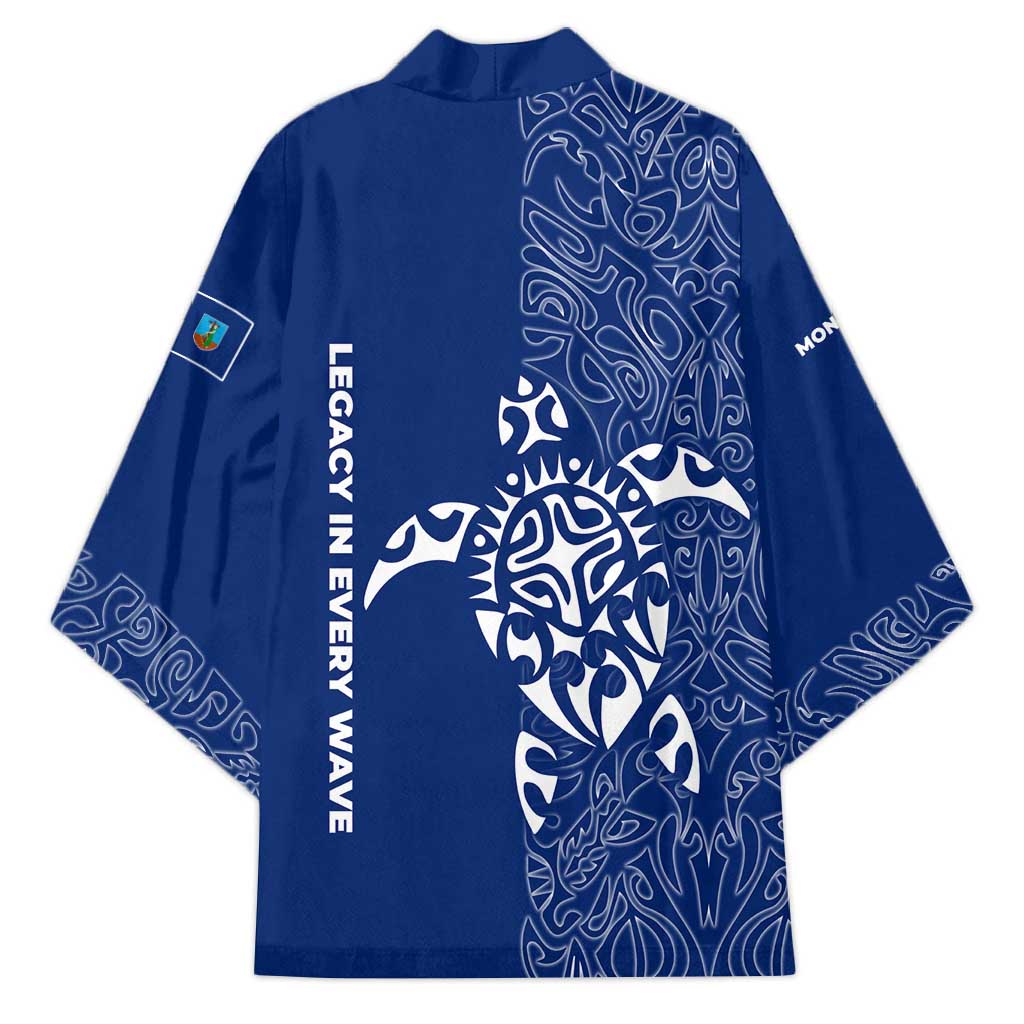Montserrat Kimono with Tribal Sea Turtle Illustration Blue Polynesian Pattern Design - Wonder Print Shop