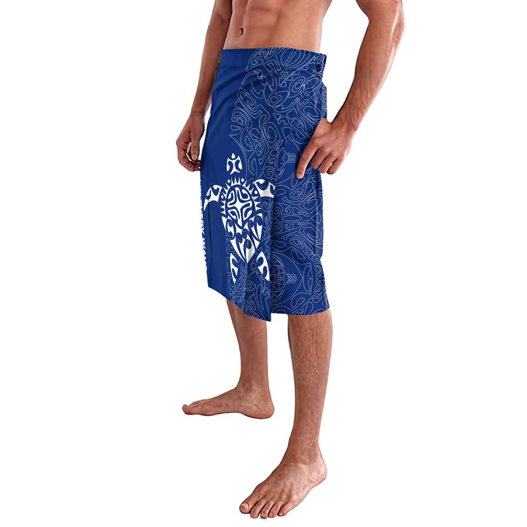 Montserrat Lavalava with Tribal Sea Turtle Illustration Blue Polynesian Pattern Design - Wonder Print Shop