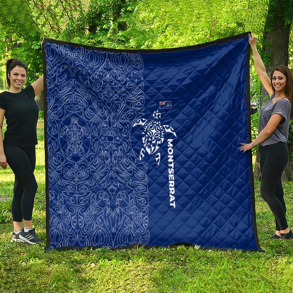 Montserrat Quilt with Tribal Sea Turtle Illustration Blue Polynesian Pattern Design - Wonder Print Shop