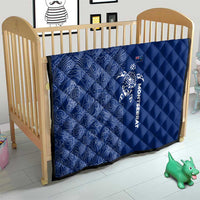 Montserrat Quilt with Tribal Sea Turtle Illustration Blue Polynesian Pattern Design - Wonder Print Shop