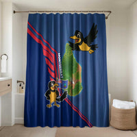 Montserrat Bathroom Set with Cartoon Bird and Island Map Blue Red Stripe Design - Wonder Print Shop