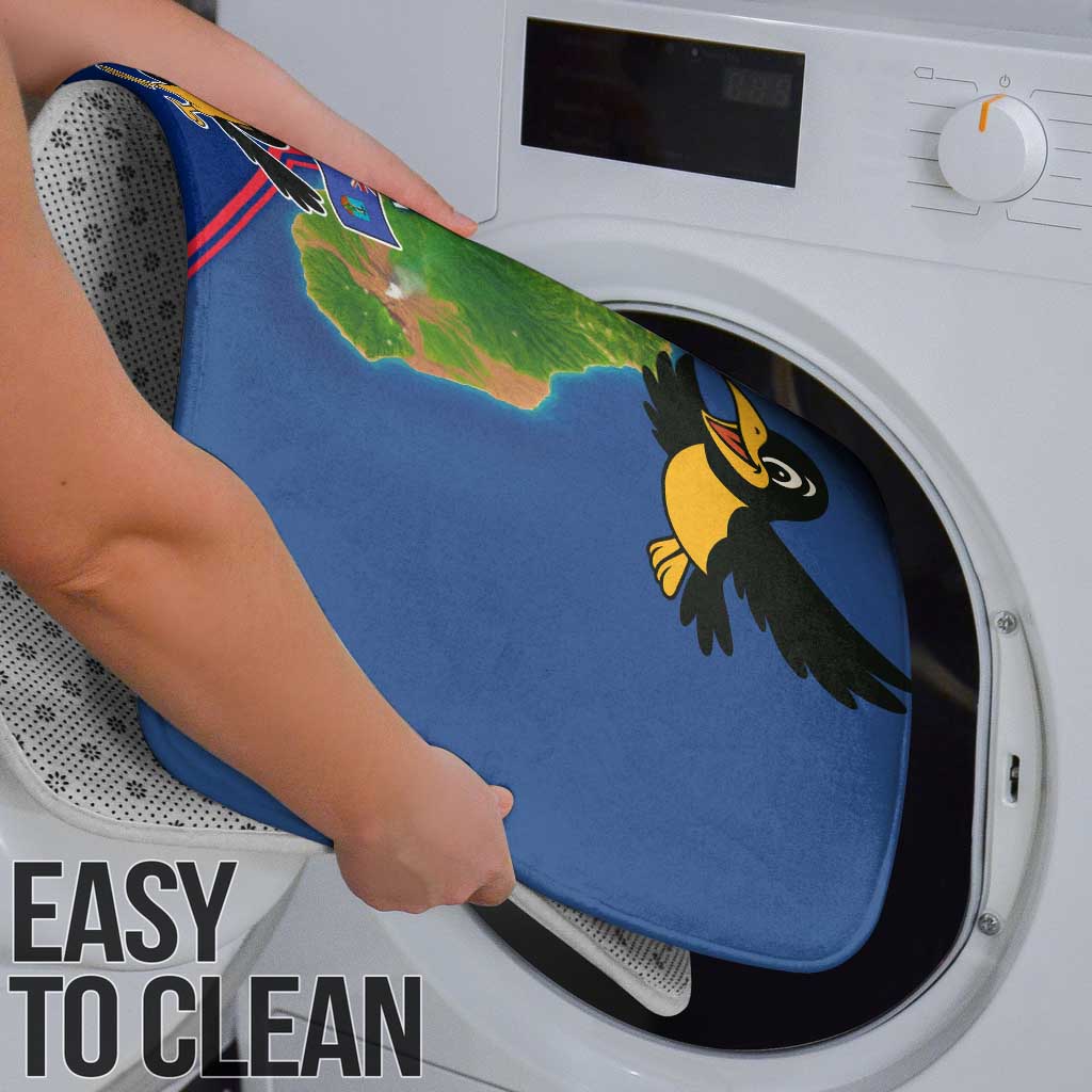 Montserrat Bathroom Set with Cartoon Bird and Island Map Blue Red Stripe Design - Wonder Print Shop