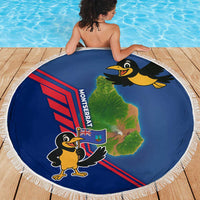 Montserrat Beach Blanket with Cartoon Bird and Island Map Blue Red Stripe Design - Wonder Print Shop