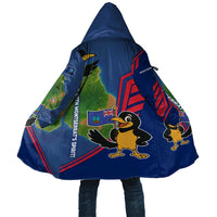 Montserrat Cloak with Cartoon Bird and Island Map Blue Red Stripe Design - Wonder Print Shop